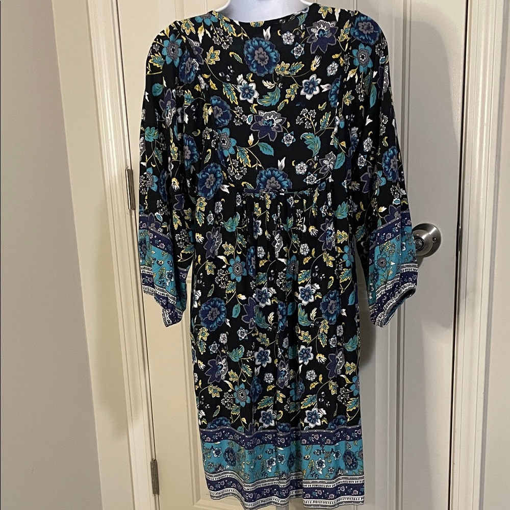 Boho Floral Peasant Dress in Black and Teal nwot - Picture 5 of 5